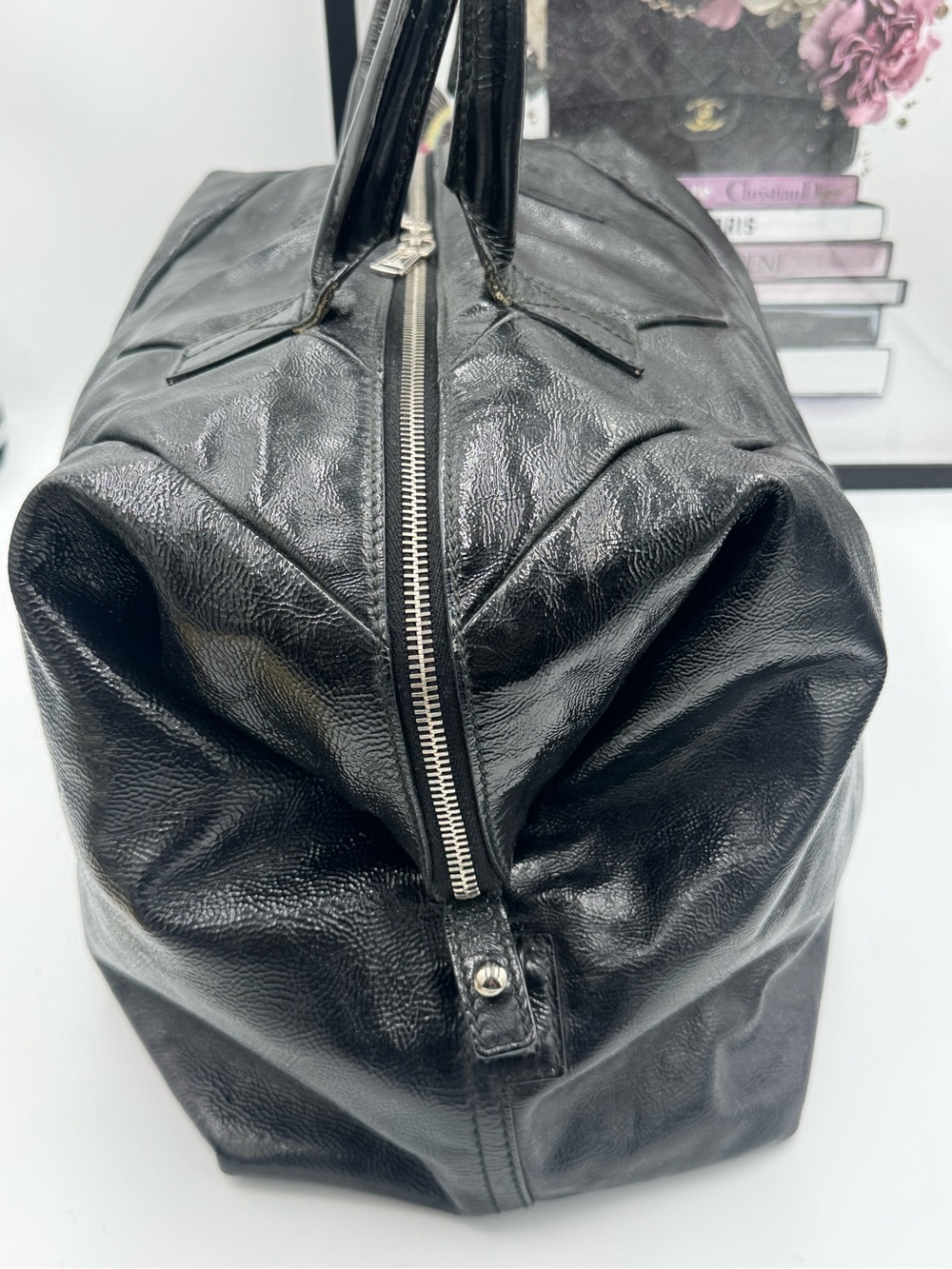 Yves Saint Laurent East Boston Black Patent Leather Satchel - COA - Picture 7 of 16